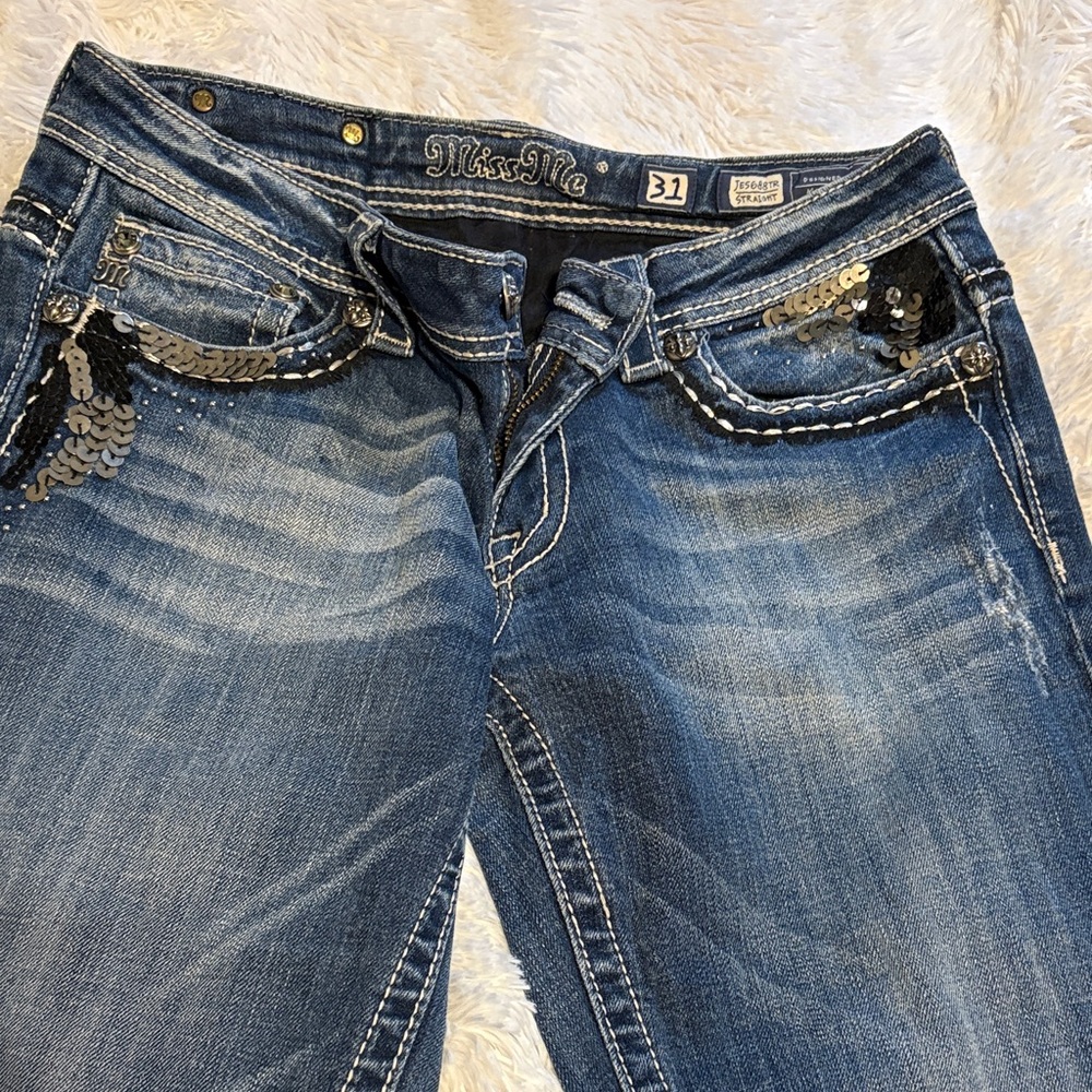Miss Me Blue Boot Cut Jeans with Silver Sequins